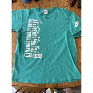 Vintage Nike Shirt Mens Large Teal Just Do It Slogan Graphic Made USA‎ 90s Tee